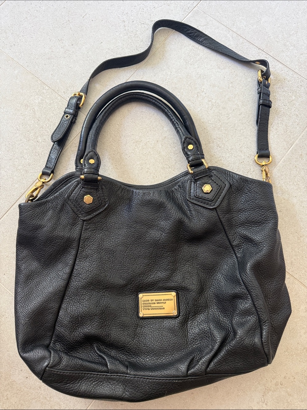 Marc by Marc Jacobs Black Pebbled Leather Tote with Gold Hardware